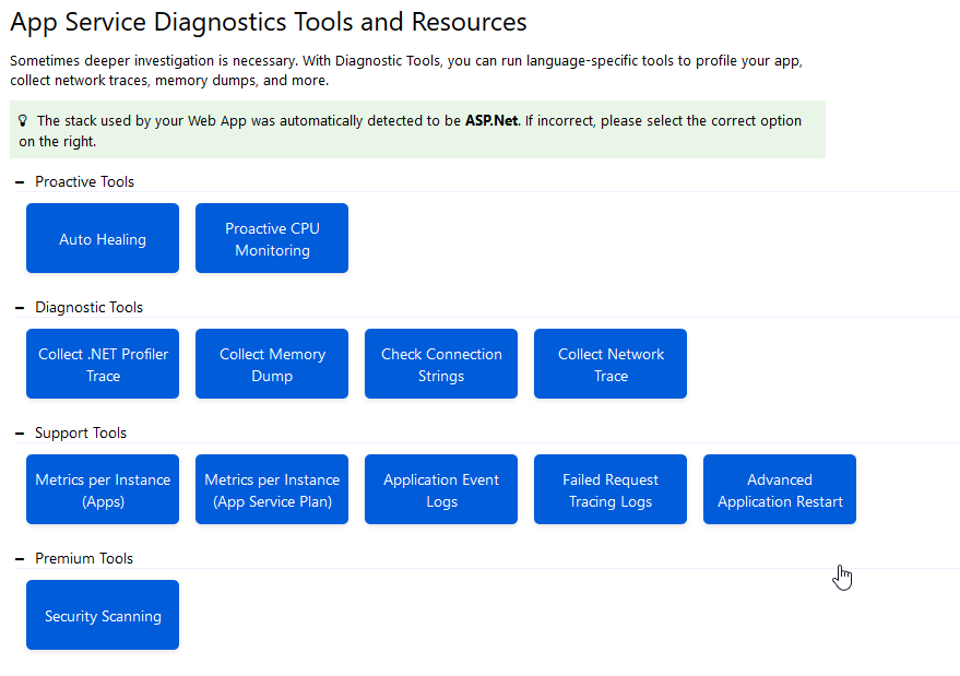 Azure Diagnostic tools